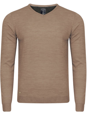 Hamar V Neck Jumper in Taupe Marl - Kensington Eastside