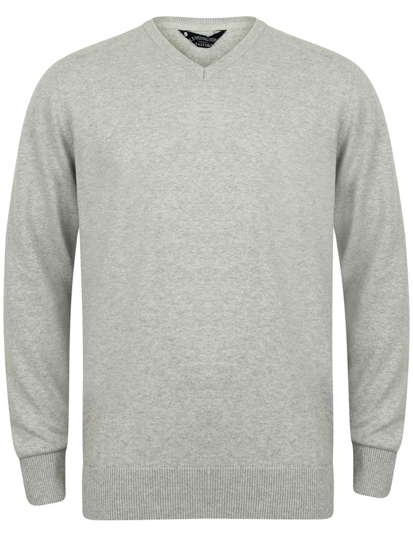 Haven V-Neck Cotton Jumper In Light Grey Marl- Kensington Eastside