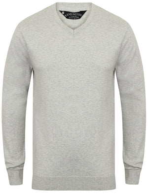 Jefferson V Neck Cotton Jumper in Grey Marl - Kensington Eastside