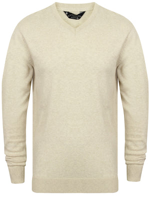 Jefferson V Neck Cotton Jumper in Oatmeal Marl - Kensington Eastside
