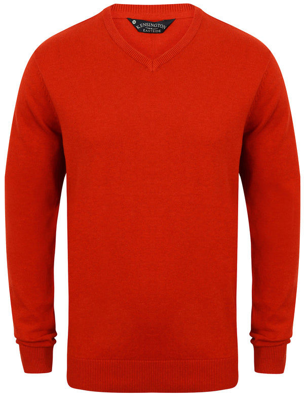 Jefferson V Neck Cotton Jumper in Rust Marl - Kensington Eastside