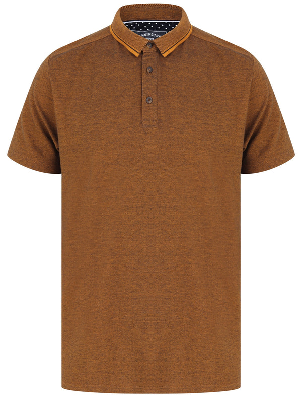 Lowndes 2 Cotton Pique Polo Shirt with Jacquard Collar In Buckthorn Brown - Kensington Eastside