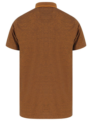Lowndes 2 Cotton Pique Polo Shirt with Jacquard Collar In Buckthorn Brown - Kensington Eastside