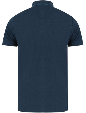 Lowndes 2 Cotton Pique Polo Shirt with Jacquard Collar In Sargasso Blue - Kensington Eastside