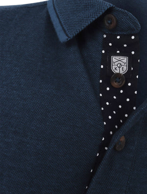 Lowndes 2 Cotton Pique Polo Shirt with Jacquard Collar In Sargasso Blue - Kensington Eastside