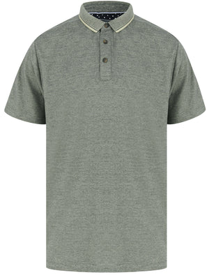 Lowndes 2 Cotton Pique Polo Shirt with Jacquard Collar In Seagrass - Kensington Eastside