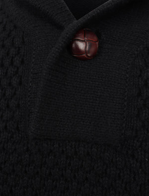 Merrion Shawl Neck Textured Knit Pullover Jumper in Dark Navy - Kensington Eastside
