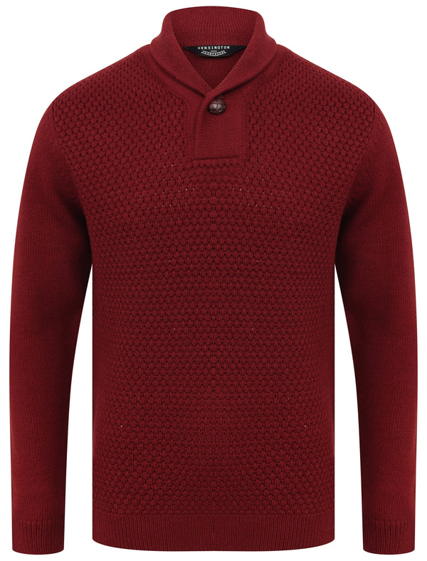 Merrion Shawl Neck Textured Knit Pullover Jumper in Oxblood - Kensington Eastside
