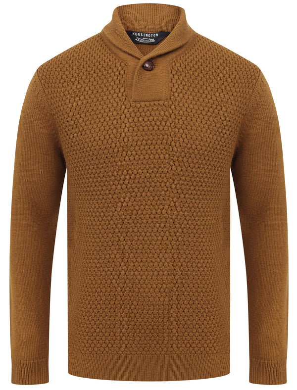 Merrion Shawl Neck Textured Knit Pullover Jumper in Rubber Brown - Kensington Eastside