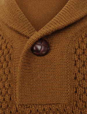 Merrion Shawl Neck Textured Knit Pullover Jumper in Rubber Brown - Kensington Eastside