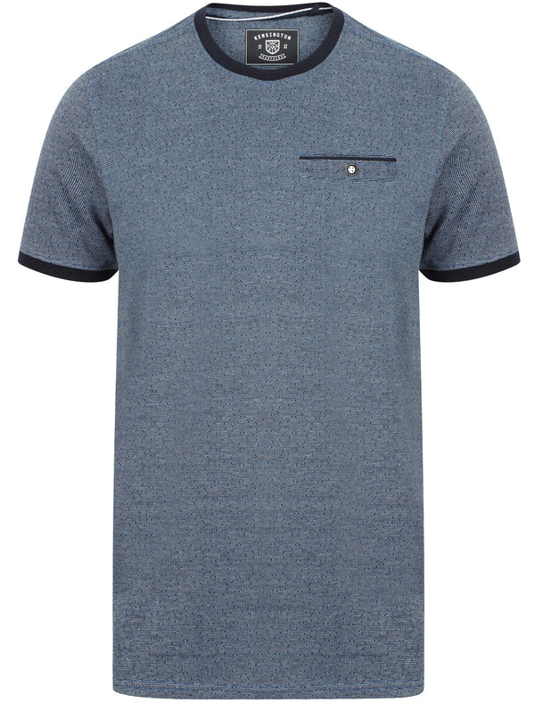 Murdoch Jacquard Cotton T-Shirt With Mock Pocket In Sea Surf Blue - Kensington Eastside