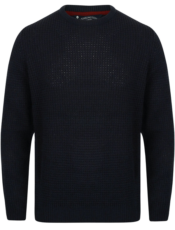 Novi Crew Neck Texture Knitted Jumper in Dark Navy - Kensington Eastside