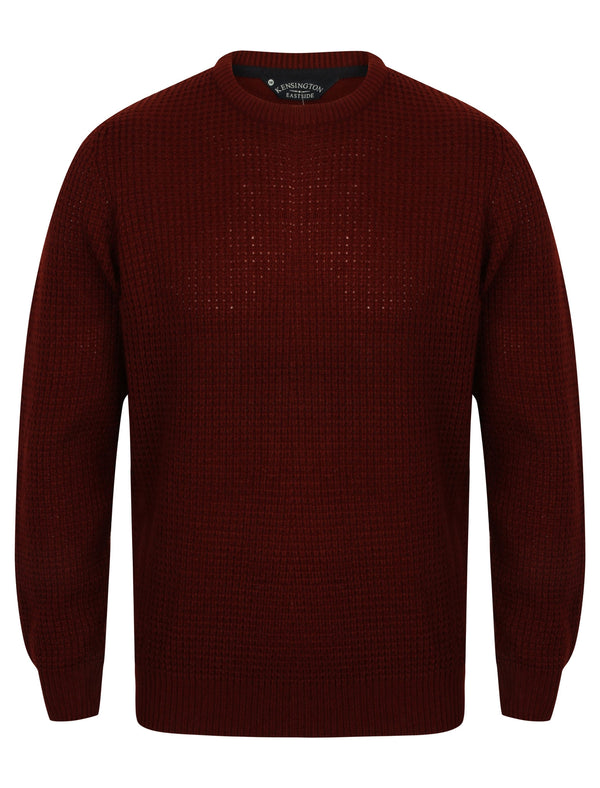 Novi Crew Neck Texture Knitted Jumper in Oxblood - Kensington Eastside