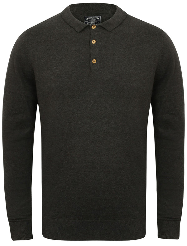 Octo Long Sleeve Cotton Polo Shirt in Charcoal Marl - Kensington Eastside
