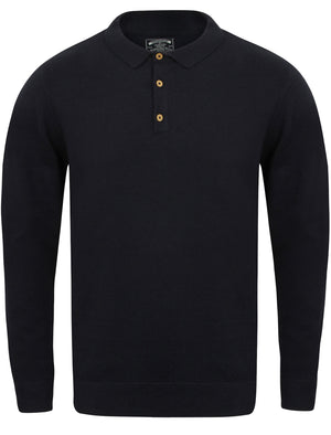 Octo Long Sleeve Cotton Polo Shirt in True Navy - Kensington Eastside