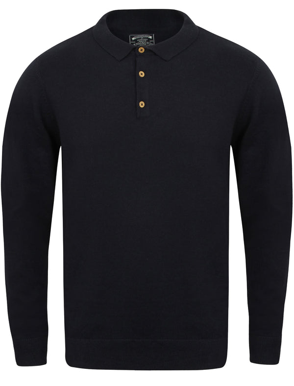 Octo Long Sleeve Cotton Polo Shirt in True Navy - Kensington Eastside