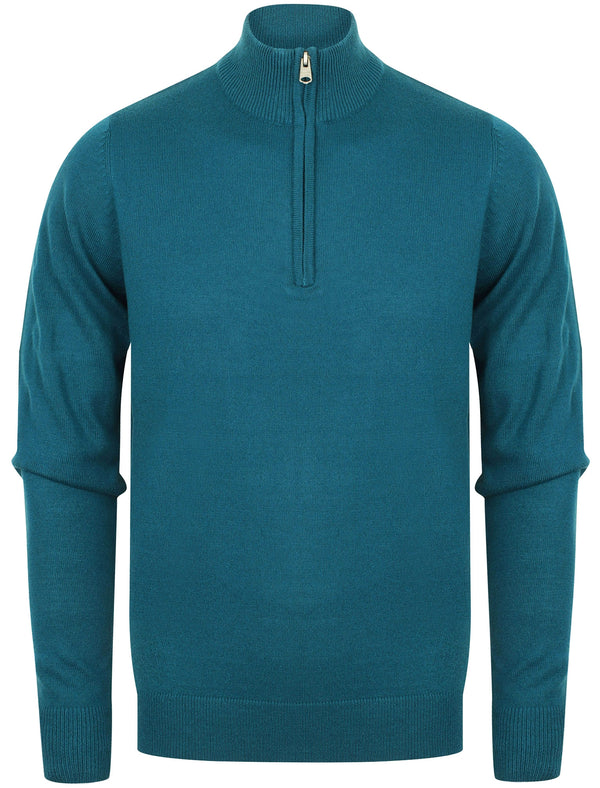 Redwood Half Zip Neck Cashmilon Knit Jumper in Kingfisher Blue - Kensington Eastside