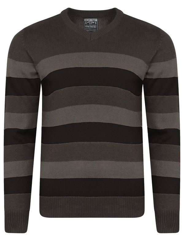 Wortley Striped V Neck Jumper in Dark Grey Marl - Kensington Eastside