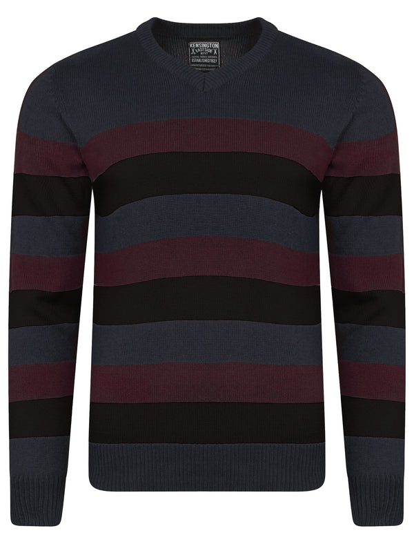 Wortley Striped V Neck Jumper in Eclipse Blue - Kensington Eastside