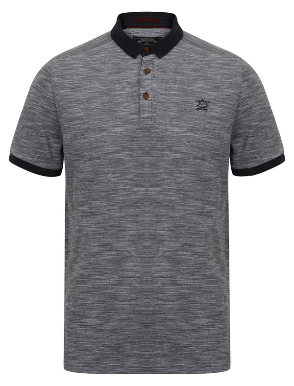 Hester Cotton Pique Polo Shirt in White/Navy Birdseye Space Dye - Kensington Eastside