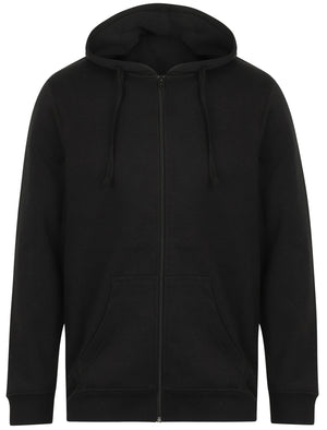 Kesler Brush Back Fleece Basic Zip Through Hoodie In Black