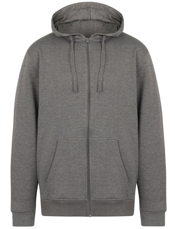 Kesler Brush Back Fleece Basic Zip Through Hoodie In Grey