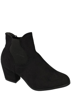 Elsie Elasticated Side Suedette Ankle Boots in Black