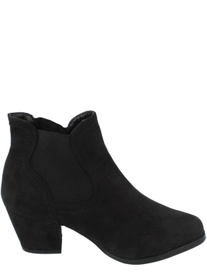 Elsie Elasticated Side Suedette Ankle Boots in Black