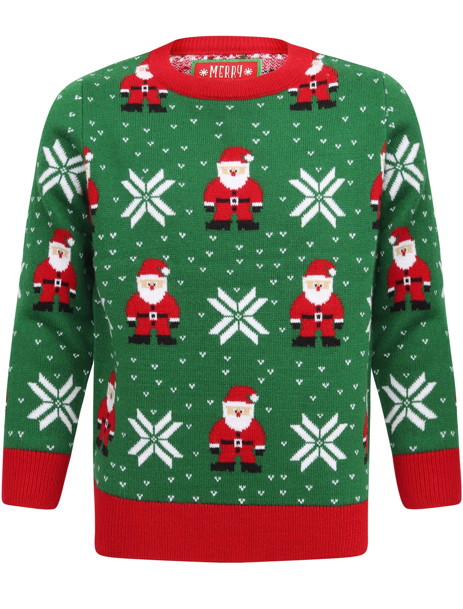 Boys Santa Fairisle Novelty Christmas Jumper in Green Merry