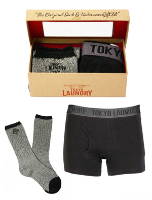 Tokyo Laundry Kodaline charcoal sock and black boxer set