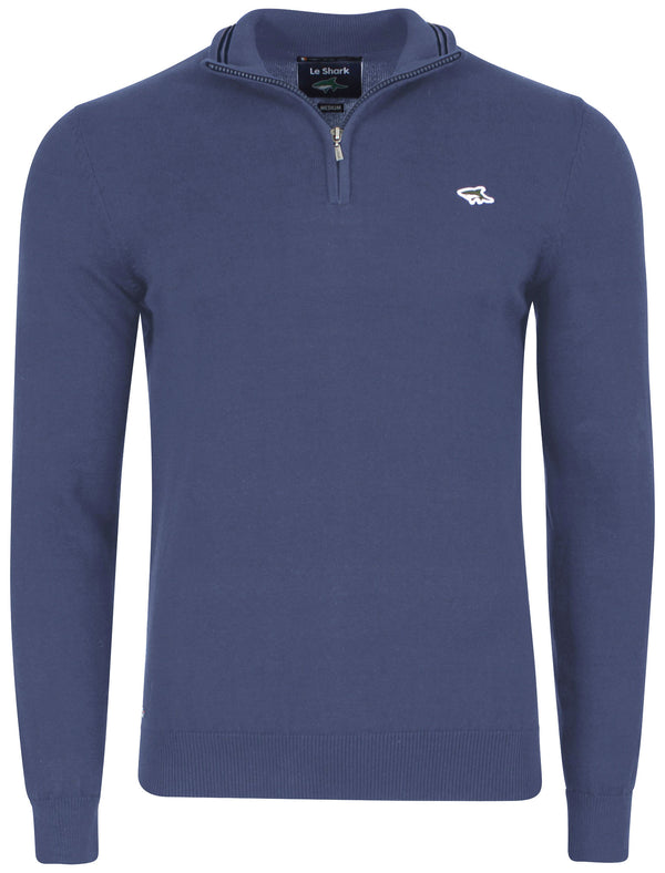 Bryon Zip up Jumper in Vintage Indigo - Le Shark