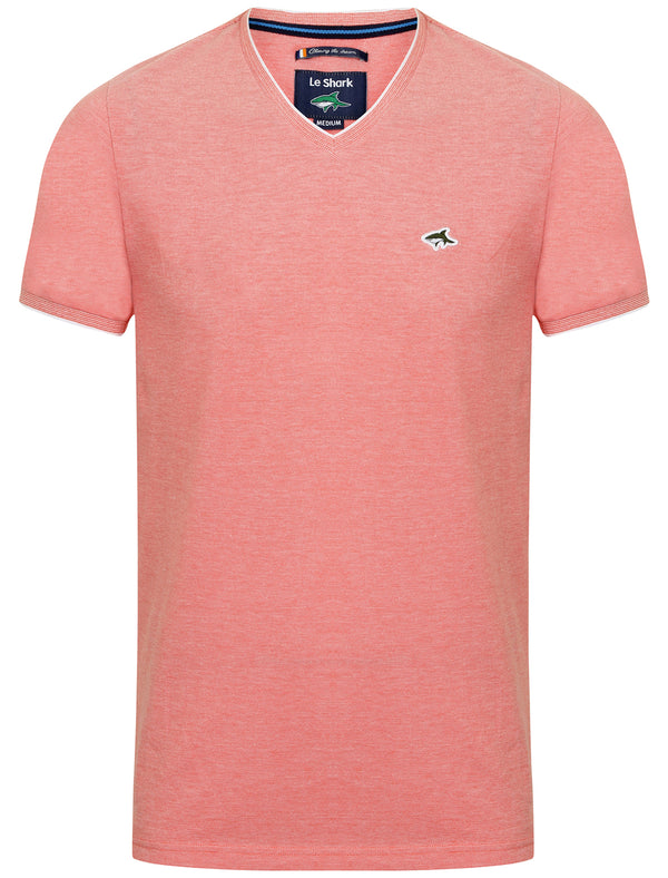 Elmington Pique V Neck Cotton Top in Coral / White - Le Shark