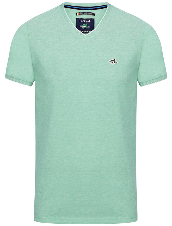 Elmington Pique V Neck Cotton Top in Mint / White - Le Shark