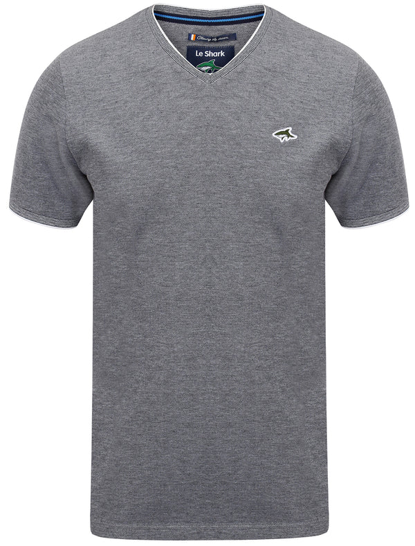 Elmington Pique V Neck Cotton Top in Navy / White - Le Shark