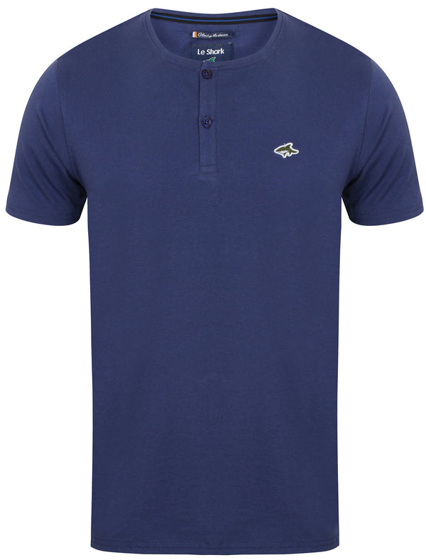 Glengall Short Sleeve Henley Neck Cotton T-Shirt in Deep Cobalt - Le Shark