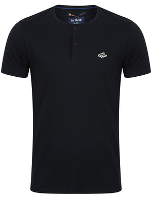 Glengall Short Sleeve Henley Neck Cotton T-Shirt in True Navy - Le Shark