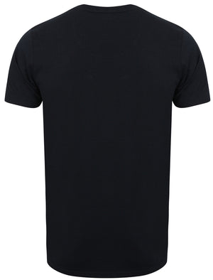 Glengall Short Sleeve Henley Neck Cotton T-Shirt in True Navy - Le Shark