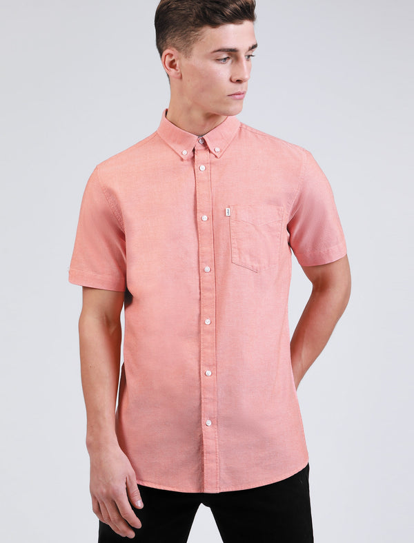 Lisburn Short Sleeve Cotton Shirt In Oxford Orange - Le Shark
