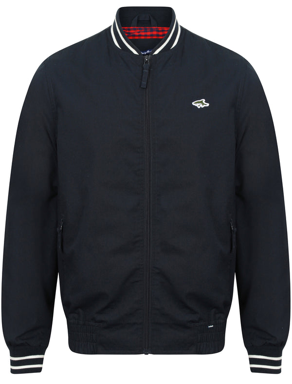 Ardsley Ribbed Detail Cotton Bomber Jacket in True Navy - Le Shark