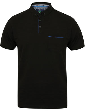 Ensign Jacquard Pique Polo Shirt in Black - Le Shark