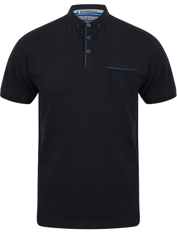 Ensign Jacquard Pique Polo Shirt in True Navy - Le Shark