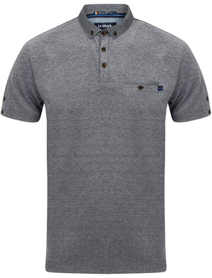 Gavel Pique Polo Shirt with Printed Collar in True Navy - Le Shark