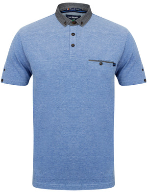 Gavel Pique Polo Shirt with Printed Collar in Vespa Blue - Le Shark