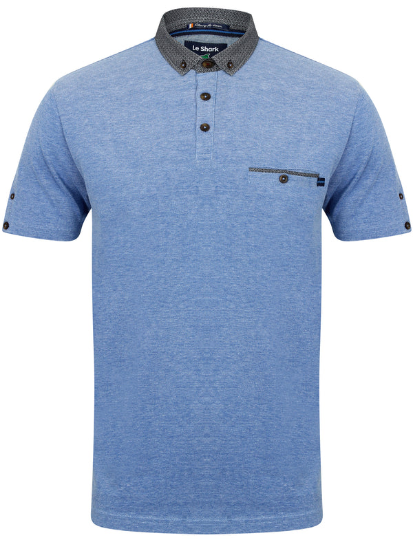 Gavel Pique Polo Shirt with Printed Collar in Vespa Blue - Le Shark