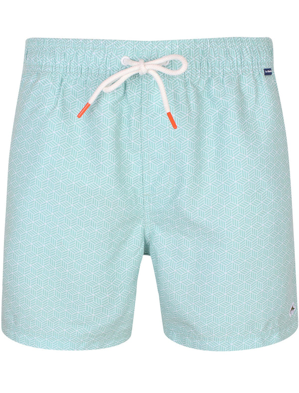 Amadar Geometric Print Swim Shorts In Aquifer - Le Shark