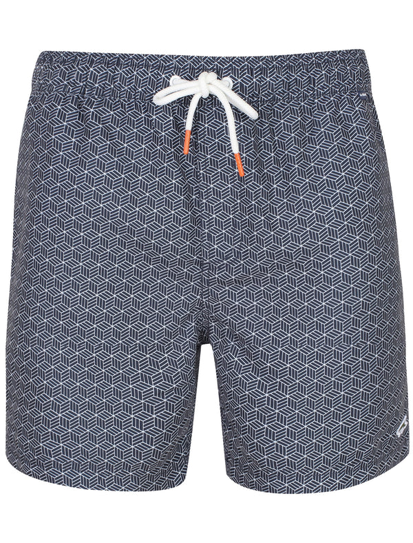 Amadar Geometric Print Swim Shorts In Blue Nights - Le Shark