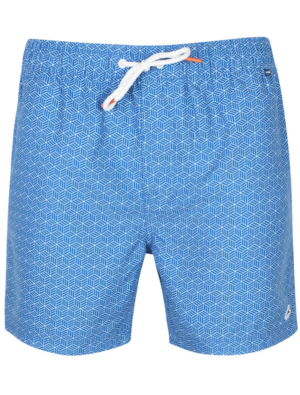 Amadar Geometric Print Swim Shorts In Turkish Sea - Le Shark