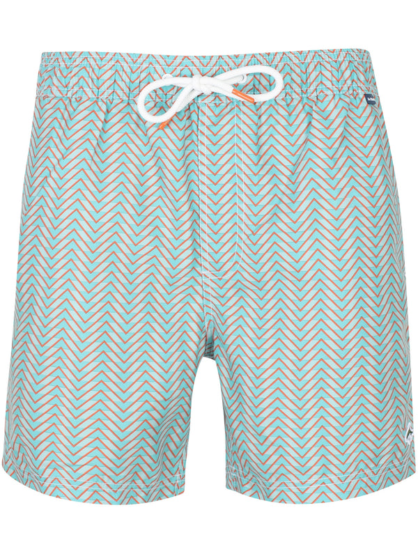 Angelos Chevron Print Swim Shorts In Aquifer - Le Shark