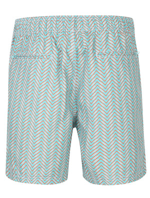 Angelos Chevron Print Swim Shorts In Aquifer - Le Shark