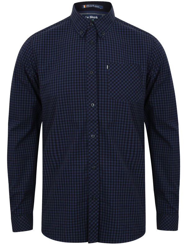 Ashington Gingham Long Sleeve Cotton Shirt in Indigo - Le Shark